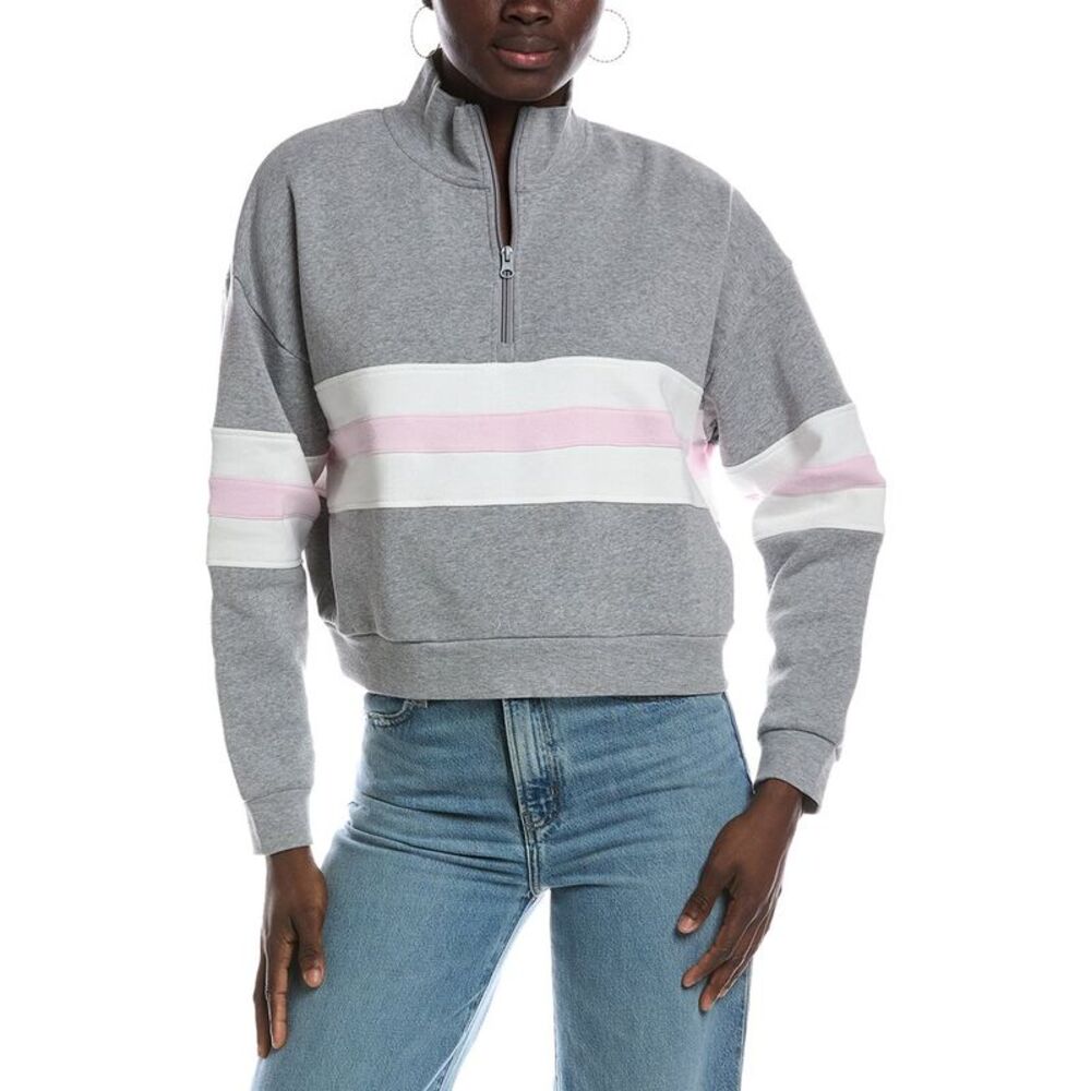 Vintage Havana Womens  Vintage Fleece Colorblock Quarter Zip Pullover, Gray